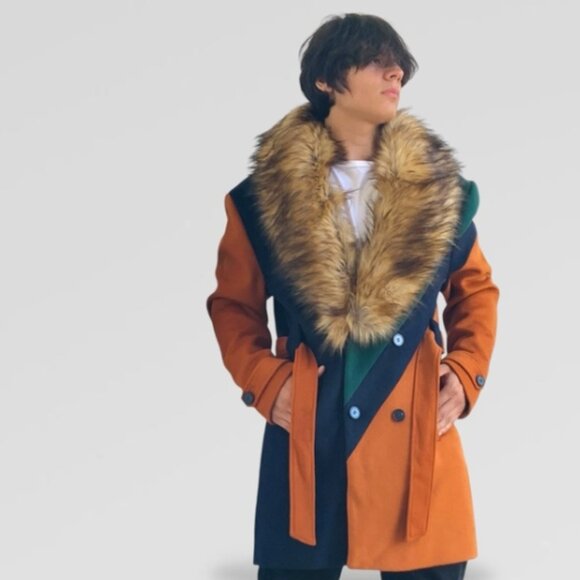 Men’s Rust | Navy | Green Double Breast Coat NWT - Picture 1 of 9